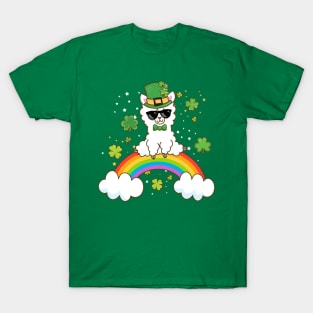 Kawaii Llama on Rainbow St Patricks Day T-Shirt